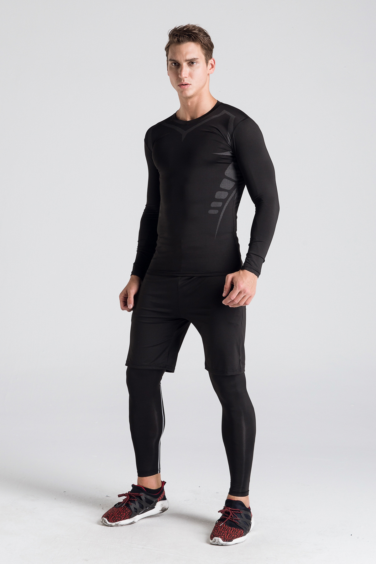 Herr sportset för löpning och träning snabbtorkande 5-delar_voghion.com