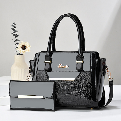 Cross-border Women's Handbag, Casual Single-shoulder Women's Handbag, 2025 New Model Large Capacity Mother and Daughter Handbag, Shiny Leather Fashion Tote Bag