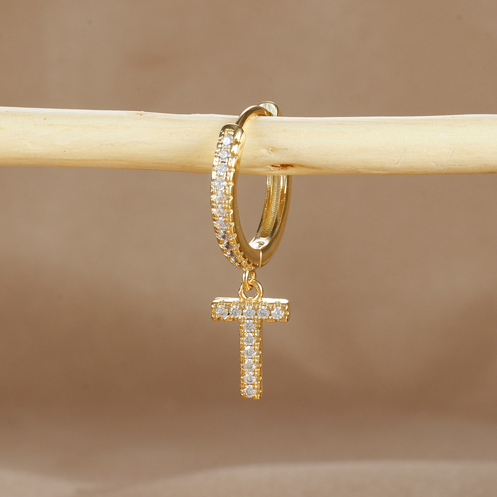 6g Weight Copper Ear Needle Material Zircon Inlay Material Charm Sleeper Hoop Earrings, Drop Earrings Classification 1 Piece Quantity Daily Occasion Copper Material Letter Pattern Unisex Gender Plating Design Casual Style 1 Piece Casual Letter Plating Copper Zircon Drop Earrings 40