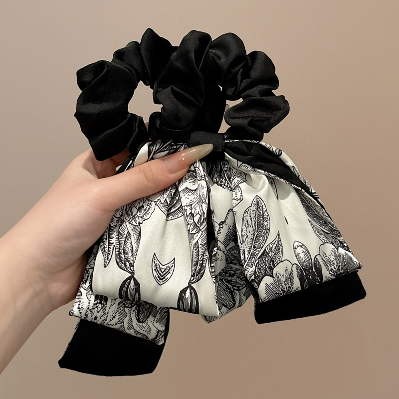 Cinta estampada retro francesa, lazo para el cabello de intestino grueso, temperamento femenino, cabello atado, cuerda para la cabeza, delicado tocado de cuerda para el cabello de cola de caballo baja