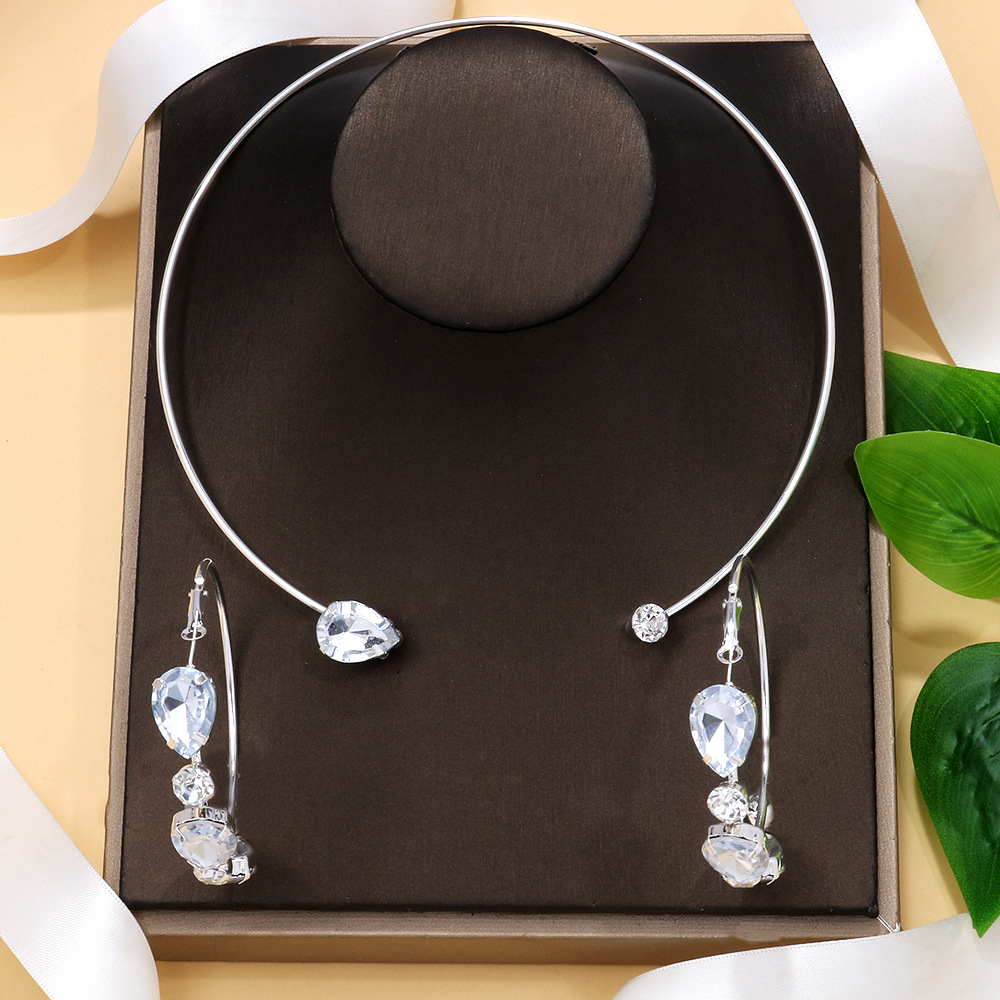 Europa y los Estados Unidos de nuevo conjunto de joyas de diamante de amor pendientes de gota de agua simple collar accesorios de novia conjunto de joyas