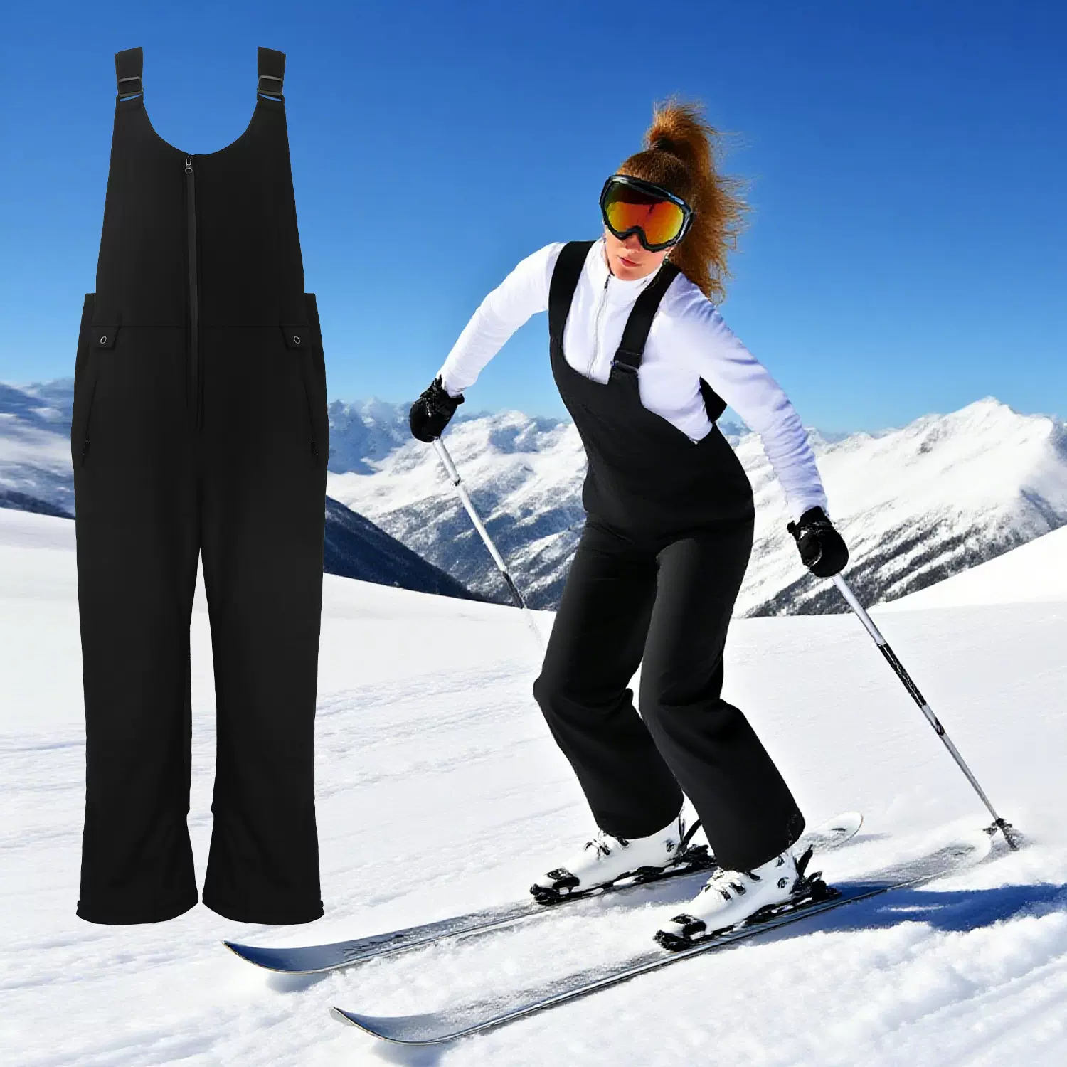 亚马逊爆款户外滑雪服背带裤 男女同款防水冲锋衣 速干直筒运动裤