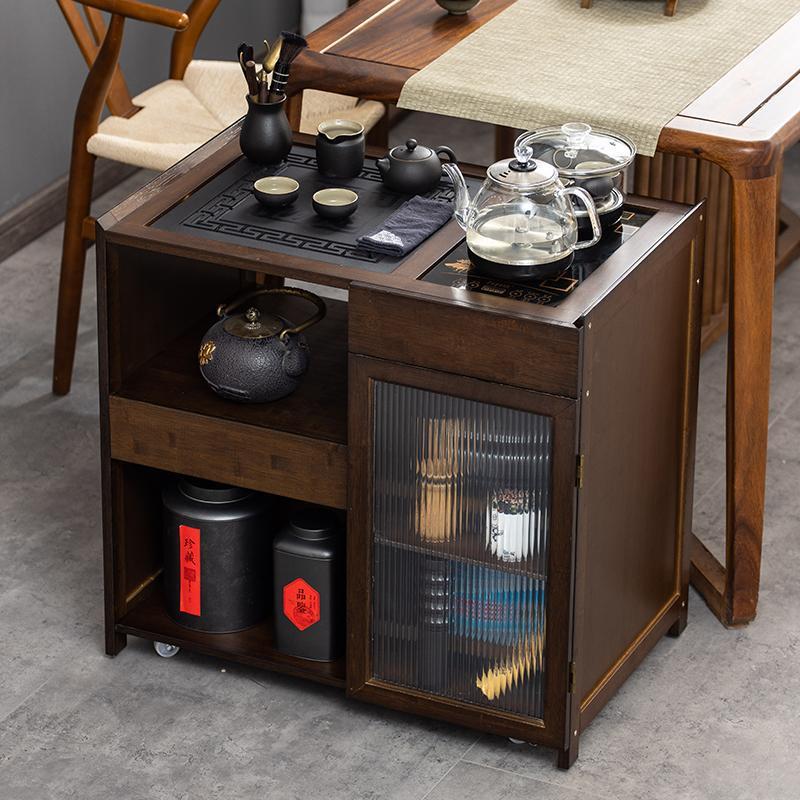 Mobile Tea Table, Solid Wood Tea Cabinet, Modern Simple Kung Fu Tea Table, Boiling Water Integrated Tea Set, Small