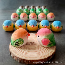 七彩小肥啾纯手工实木雕刻可爱风创意家居小鸟工艺品办公室小摆件