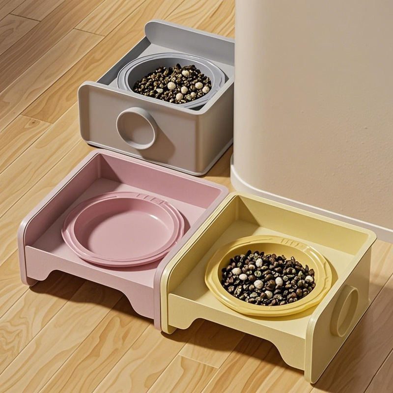 ペットの四角の猫の碗の棚の食卓の猫の犬のたらいの犬の碗の猫の食器の陶磁器のペットの碗の水の碗の食糧の漏れを防ぐ食の保護の首|undefined