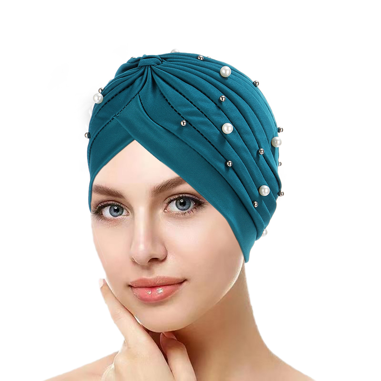 Women's Gender Pearl Design Women's Simple Style Solid Color Pearl  Eaveless Beanie Hat