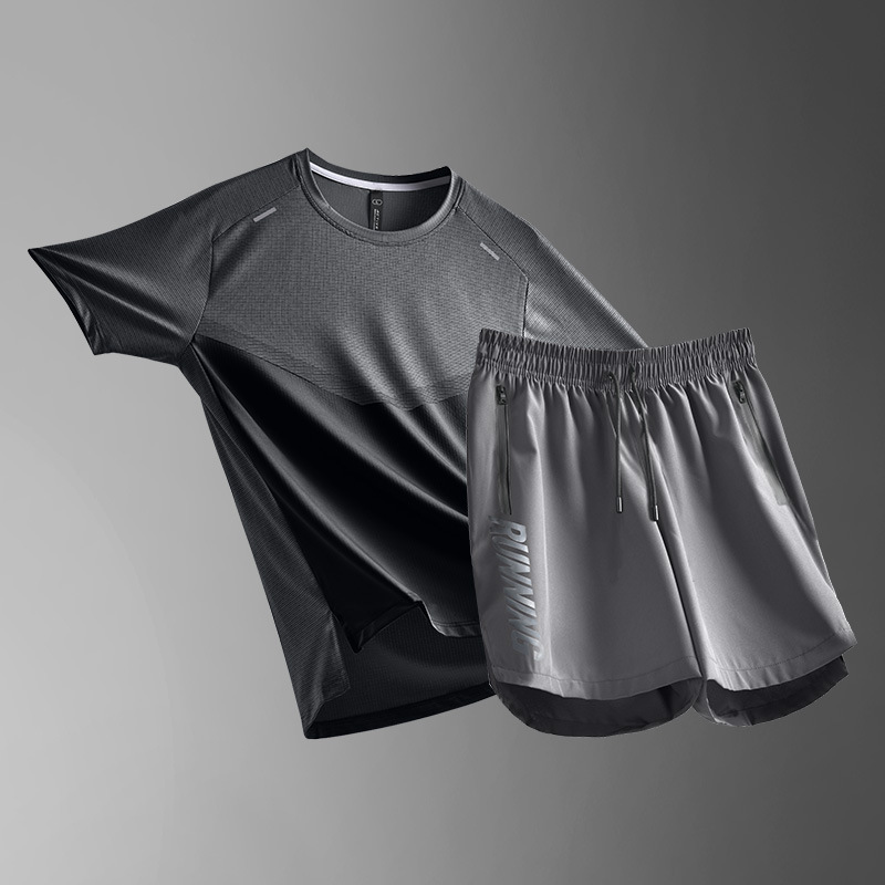 Ropa de verano, ropa deportiva, ropa casual de verano, pantalones cortos de hielo secos rápidos, ropa de hombre para correr, mangas cortas para adolescentes
