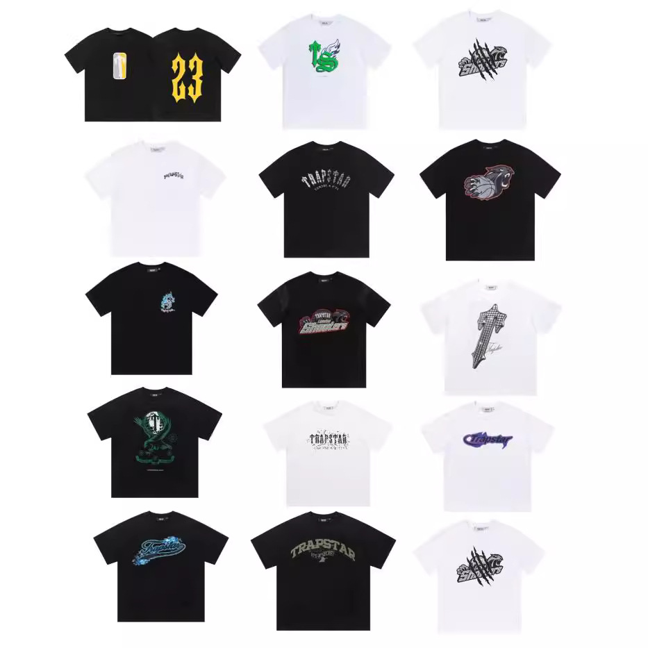 Trapstar斜印花风格穿搭男欧美嘻哈短袖T恤