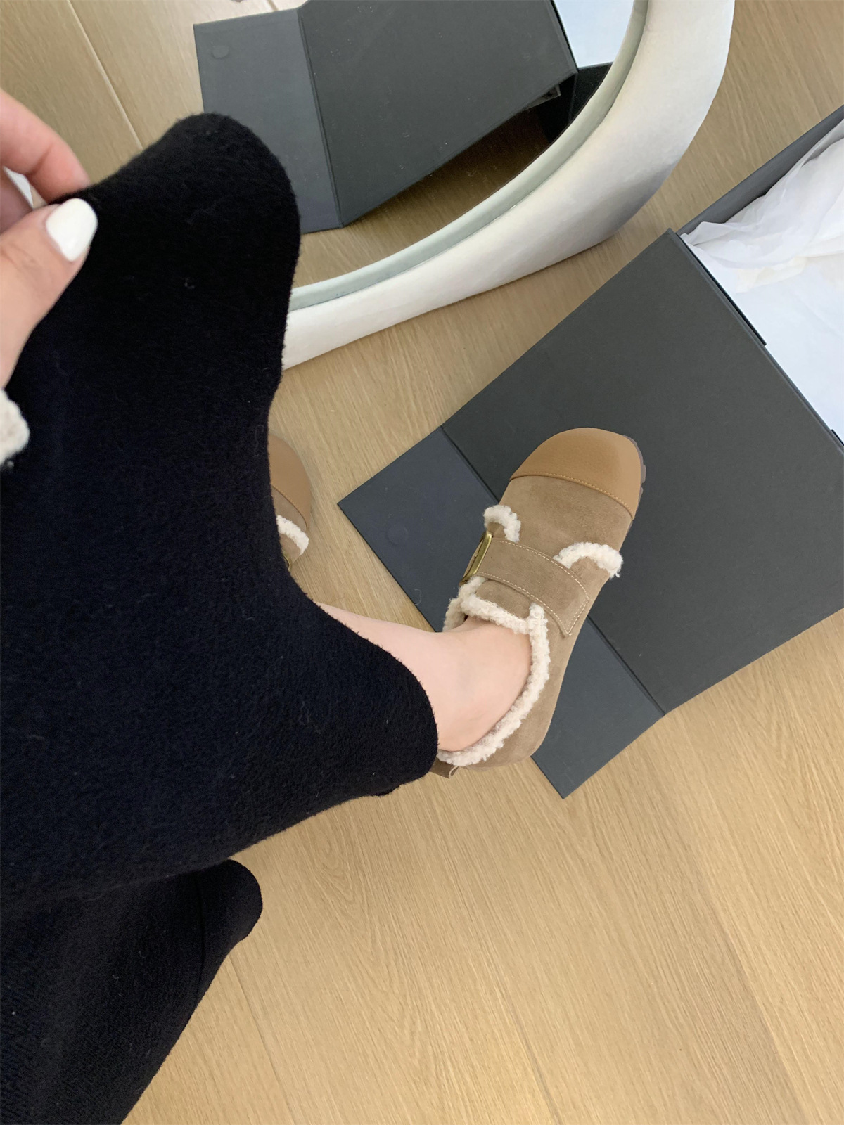 Scarpe basse donna tipo bean shoes foderate in peluche inverno_voghion.com