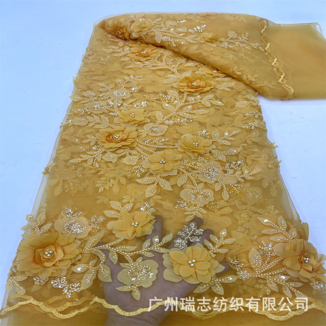 Belleza decal láser bordado perlas de tubo usar tela de encaje de sequilla pequeño vestido fresco tela de encaje de malla vestido