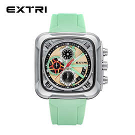 EXTRI2023外贸跨境批发热销方形合金硅胶表带石英六针男款手表