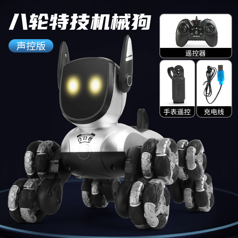 vehículo eléctrico transfronterizo de control remoto de ocho ruedas acrobacias mecánicas robot perro inteligente voz brazo oscilante escalada deformación juguetes para niños