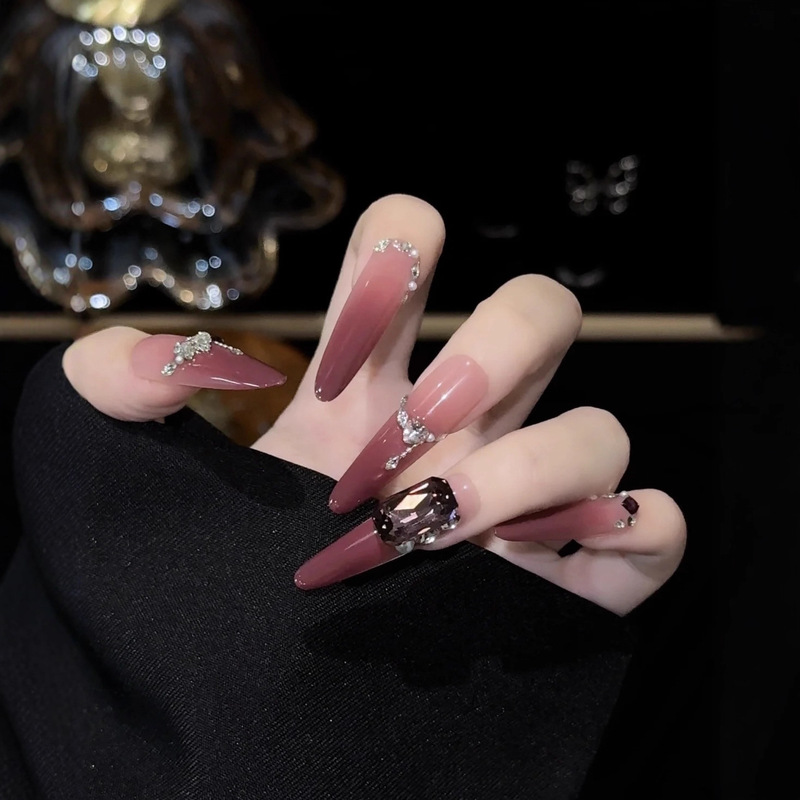 [Iced Bayberry] Purely Handmade Wearable Nails, High-End Whitening Gradient Cherry Color French Pure Handmade Nail Polish
