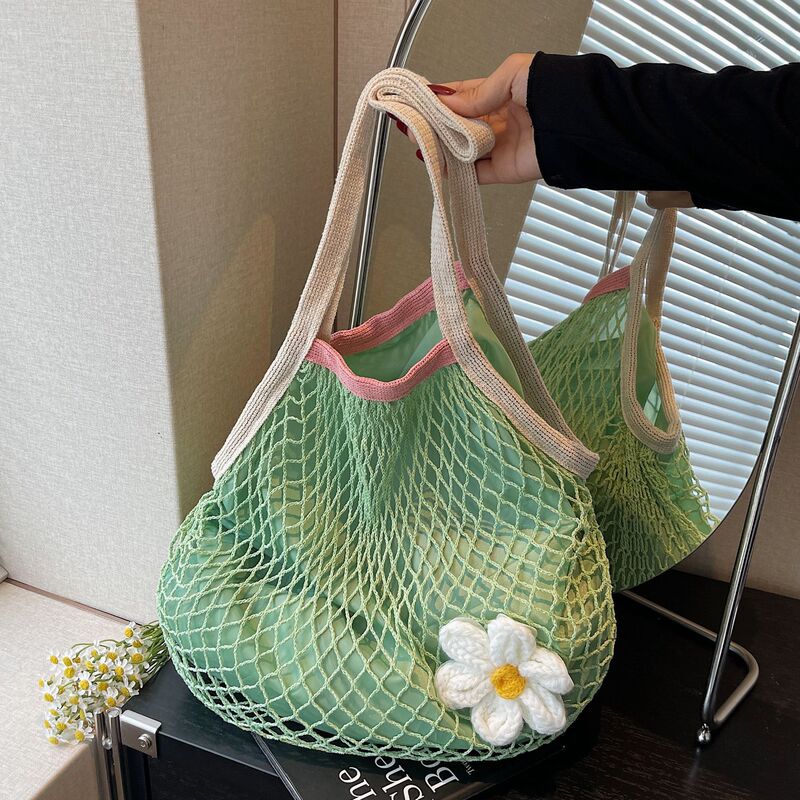 Summer Mesh Bag Large Capacity Cut Out Shoulder Bag for Women 2025 New Cut Out Seaside Resort Style Flower Tote Bag Summer Mesh Bag Large Capacity Cut Out Shoulder Bag for Women 2025 New Cut Out Seaside Resort Style Flower Tote Bag