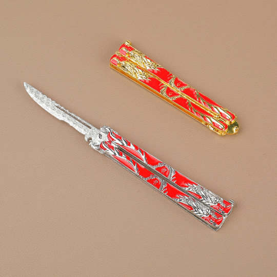 Alloy butterfly knife knife metal practice knife Golden Dragon assassin knife metal model Halloween props wholesale