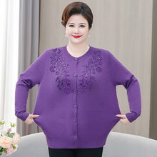 春秋针织衫外套女中老年胖妈妈加肥加大对襟开衫上衣长袖宽松毛衣