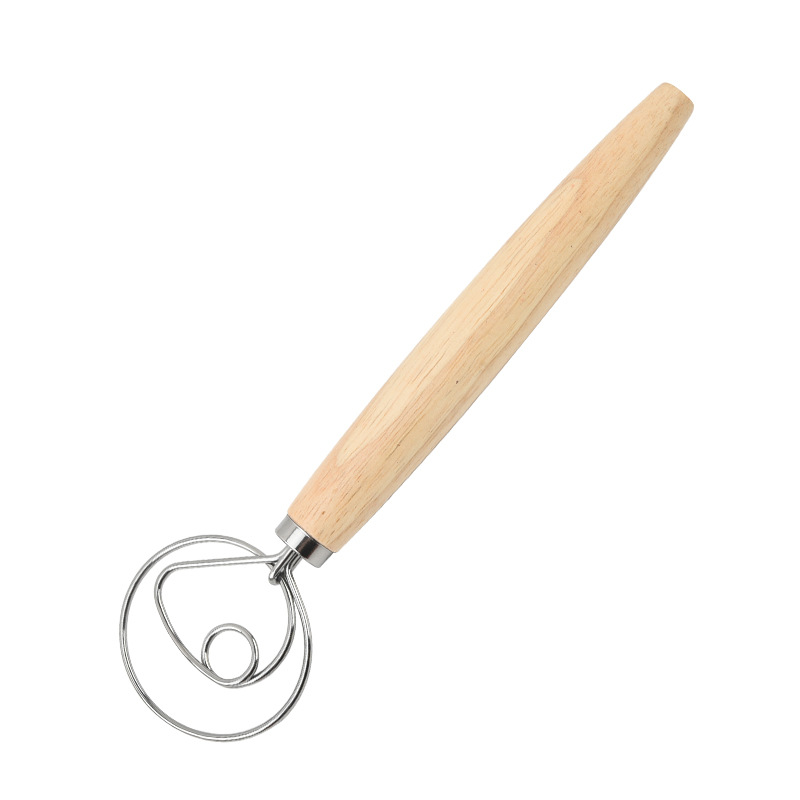 Batidora doméstica de madera maciza y acero inoxidable con mango de madera, varilla para batir huevos antideslizante, batidor manual de huevos, utensilio de cocina. image 7