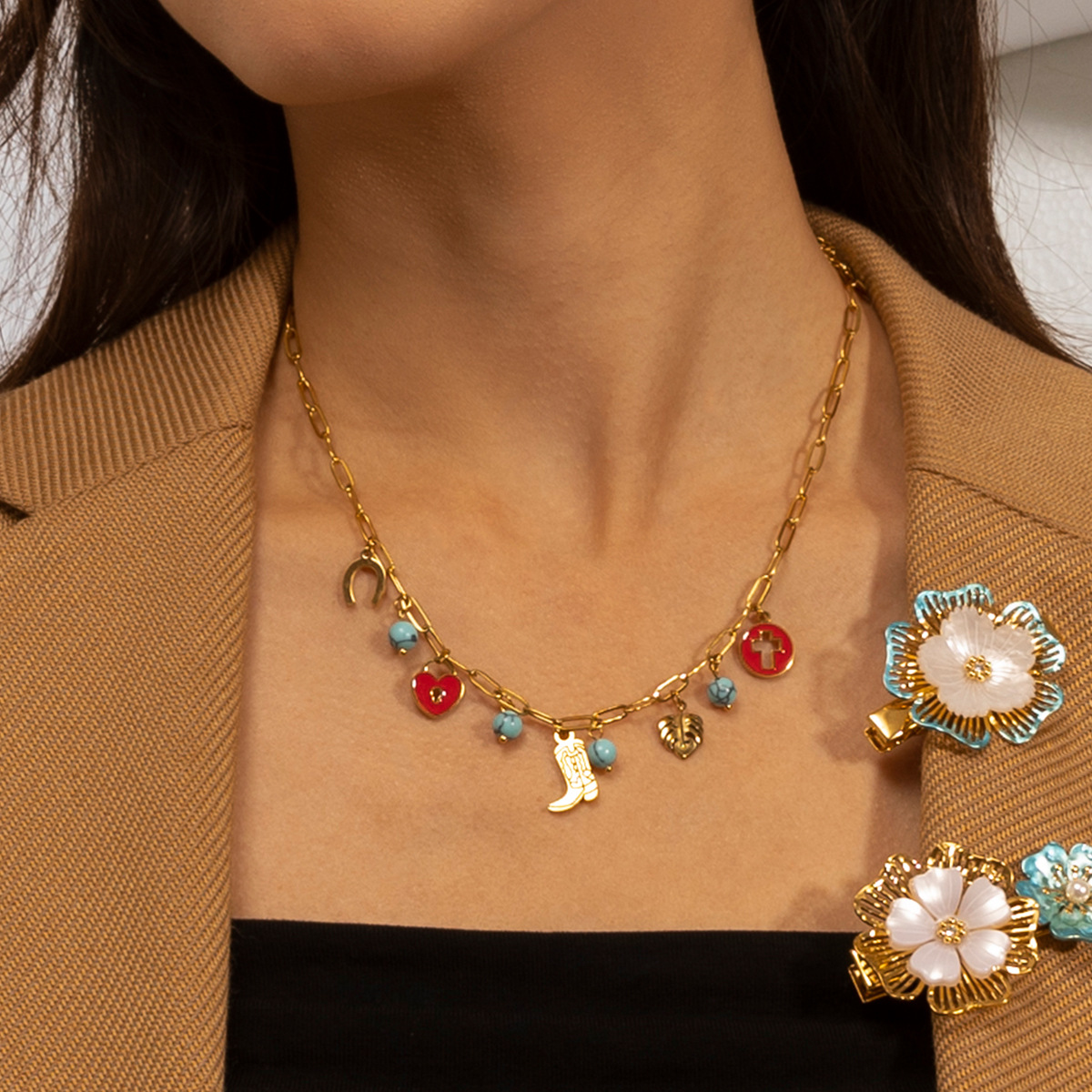 Collar de acero inoxidable para mujeres no se desvanece en otoño y invierno, conjunto de joyas de acero de titanio, venta caliente transfronteriza