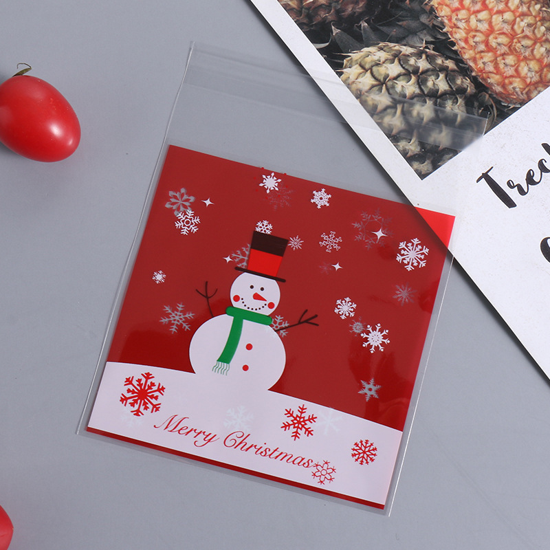 クリスマス雪だるまギフト自己粘着袋キャンディー菓子食品ビニール袋100個/自封ビスケット包装袋|undefined