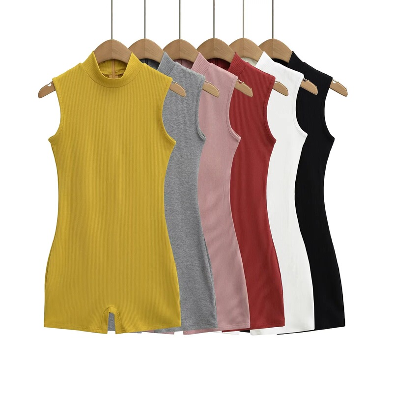 American Hot Girl Half Turtleneck Sleeveless Vest Jumpsuit Women's Summer Versatile Slimming Look Elastic Sexy Pure Desire Bottoming Top