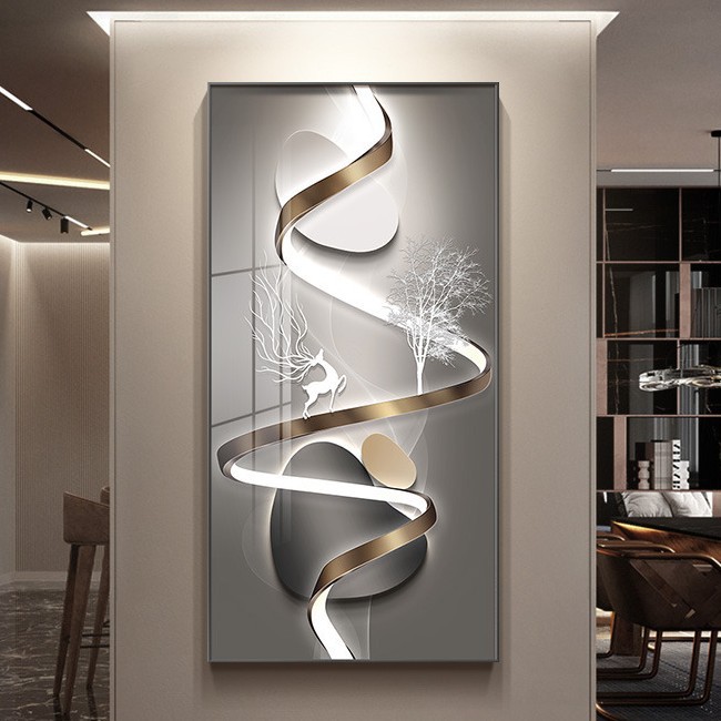 Pintura decorativa de vestíbulo lujosa abstracta al final del pasillo pinturas murales de alto nivel pasillo atmósfera frente a la puerta escalera mística pinturas colgadas