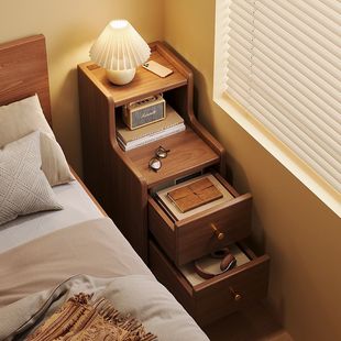 Modern Household Solid Wood Legs Simple Bedside Table Chinese Style Simple Multi-Layer Storage Rack Bedside Table Small Narrow Bedroom