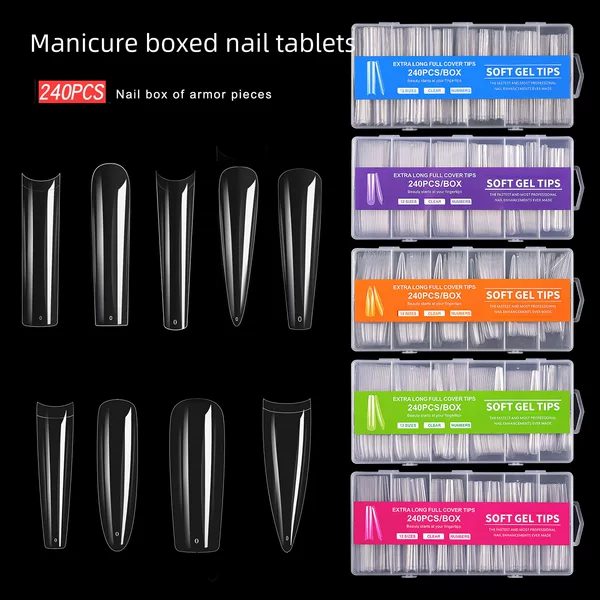 Cross-Border Wearable Nail Art Long Tube Nail Tips Nail Stickers 240 Boxes Transparent Full Cover XXXL Denim Wholesale