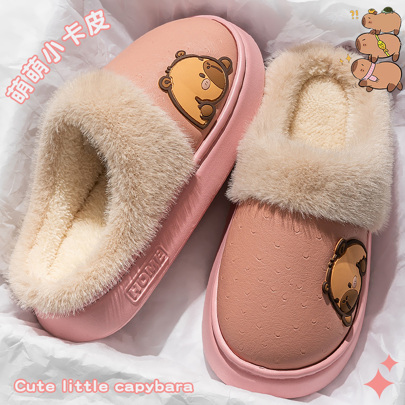 Zapatillas de algodón Capiballa damas 2025 nuevo estilo de casa interior otoño y invierno con peluche calentador de dibujos animados antideslizantes zapatillas de algodón
