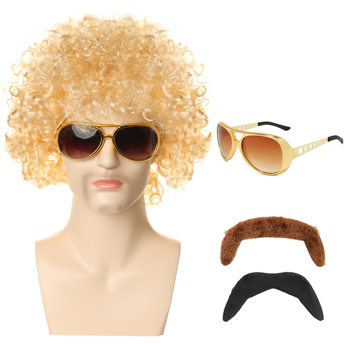 연한 금발의 팬머리 + 엘비스 안경 투톤 수염