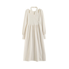 00SY-9906挂脖针织连衣裙2025秋冬新款轻熟风复古高腰长袖毛衣裙