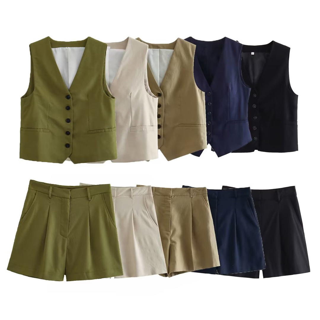 Women's Casual Solid Color Polyester Pocket Shorts Sets display picture 3