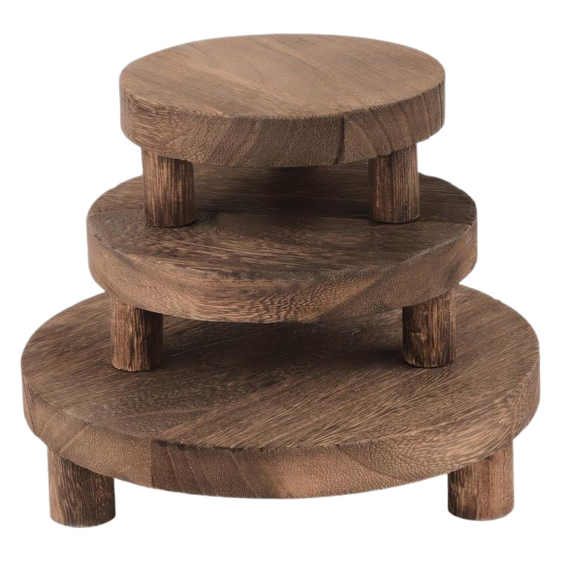Soporte base de taza de café marrón de madera rústica, bandeja de madera de nogal negro, maceta redonda, soporte inferior carnoso