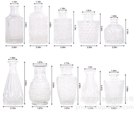 国境を越えた卸売り復古ガラス花瓶マドリードのミニ乾燥花瓶小清新装飾置物セット|undefined