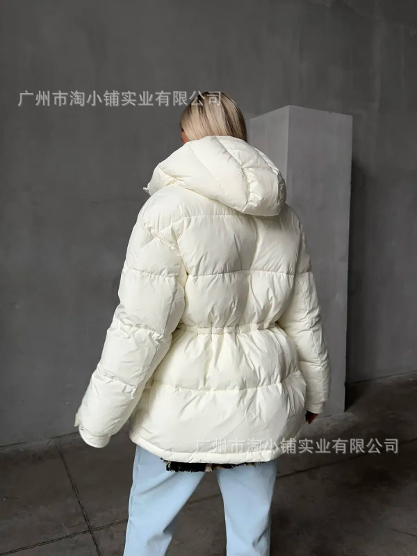韩版显百搭收腰女中冬季高级感连帽抽绳2025新款外套简约加厚外套|undefined