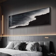 海浪卧室装饰画抽象艺术客厅壁画黑白肌理画现代简约主卧床头挂画