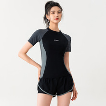 韩版ins大码泳衣女保守分体平角运动高领2024新款温泉学生游泳衣