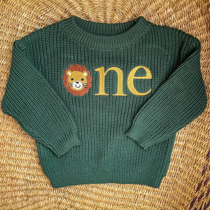 Свитер дня рождения с вышивкой 1 год-имя вышитый детский свитер хлопок ребенок Wild One год
