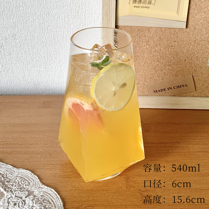 ins风菱角玻璃杯 网红餐厅水果茶杯苏打气泡水杯冷饮料杯喝水杯子|undefined