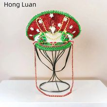 跨境欧美潮流Temu速卖通shein帽子红色亮片绿色铆钉海军帽大帽檐