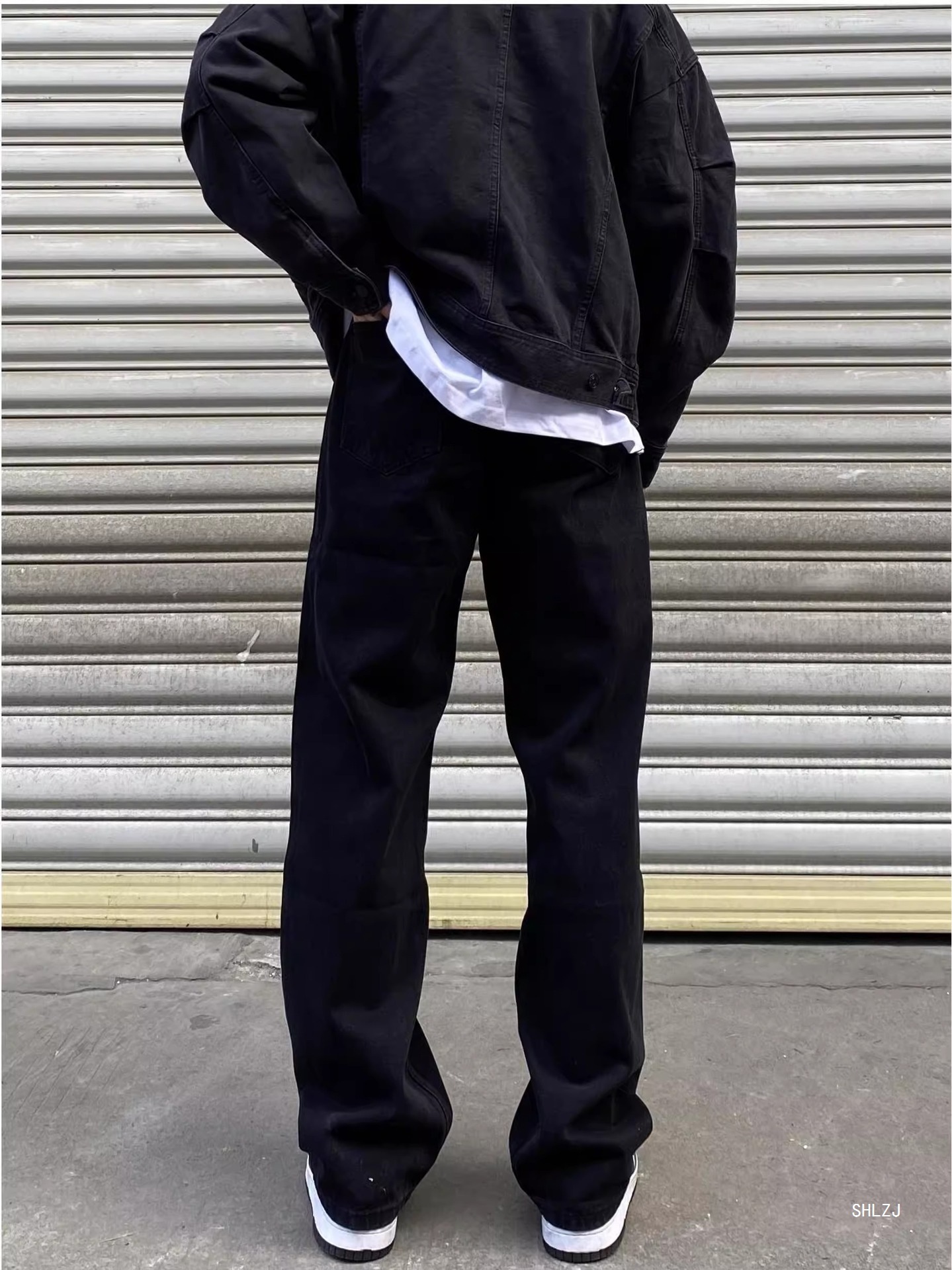 Men's High Street Loose Fit Black Jeans Versatile White Wide Leg Pants Retro Slimming Straight Leg Casual Long Trousers_mkmklike.com