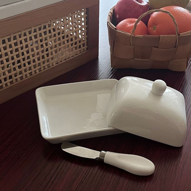 黄油盒陶瓷白色带盖方形牛油盒芝士奶酪保鲜西餐奶酪盒BUTTERDISH|undefined