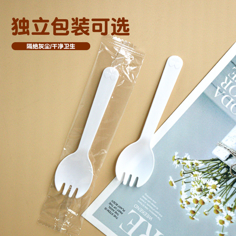 使い捨ての小さいスプーンのプラスチックのフォークのスプーンは厚い果物のフォークのアイスクリームのスプーンのケーキのデザートのスプーンの独立して卸売りを包装します。|undefined