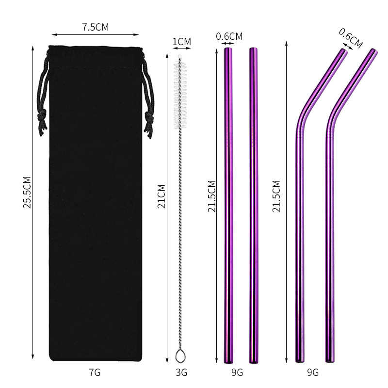 Traje de paja de acero inoxidable 304 especial transfronterizo de Amazon de color chapado en titanio tubo de bebida de metal café leche té paja