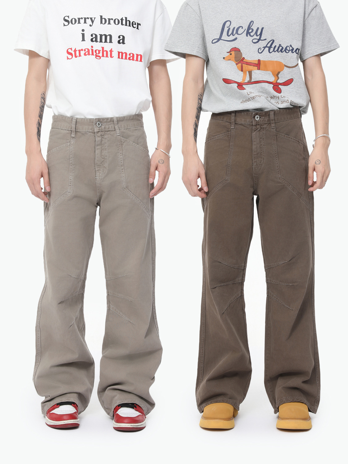 MTLCLOTHES Ropa de hombre | American vibe plisado costura personalidad moda drapeado recto trapeador jeans de moda