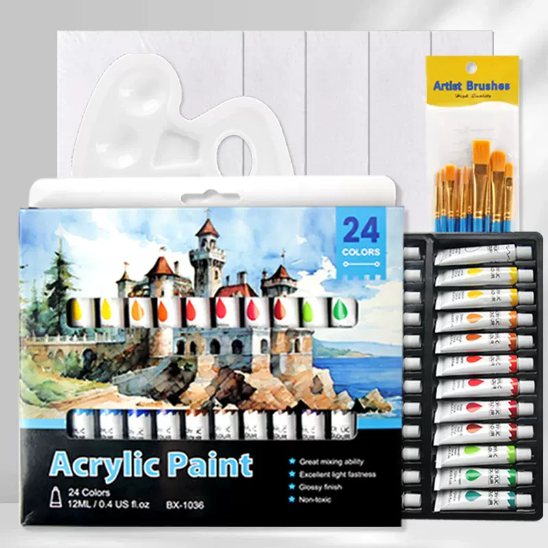 新款跨境丙烯颜料套装12ml软管套装美术绘画涂鸦创作24色颜料套装