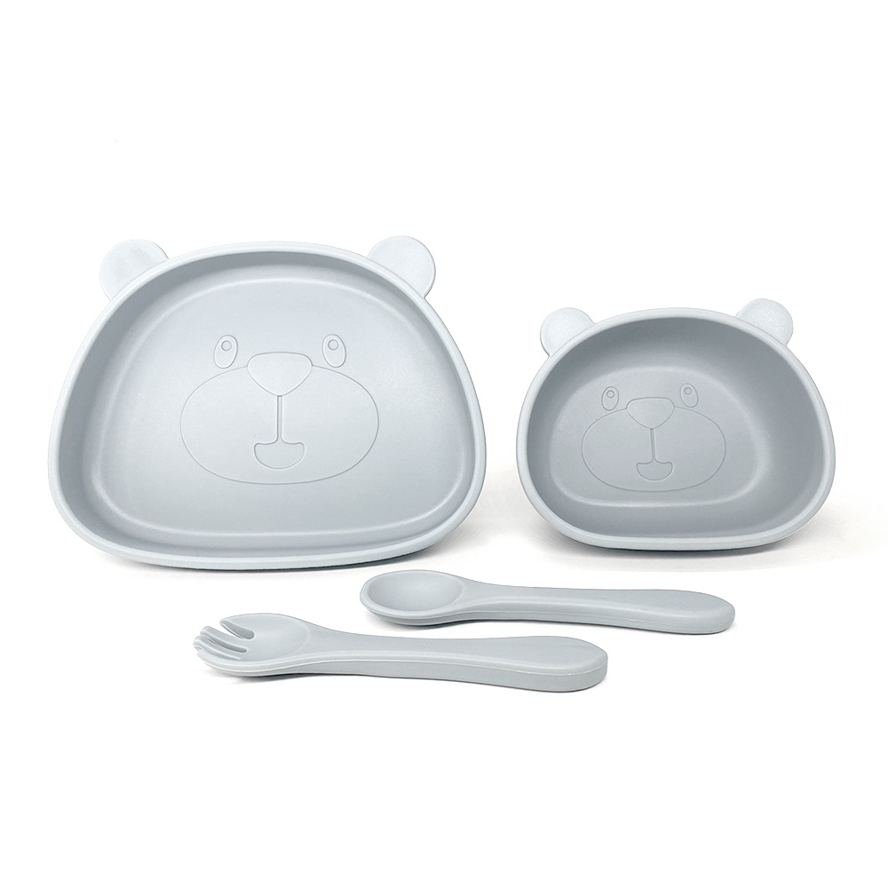 Bebé y bebé suministros Placa de silicona integrada vajilla para niños dibujos animados Panda suplemento alimenticio infantil tazón tenedor cuchara traje