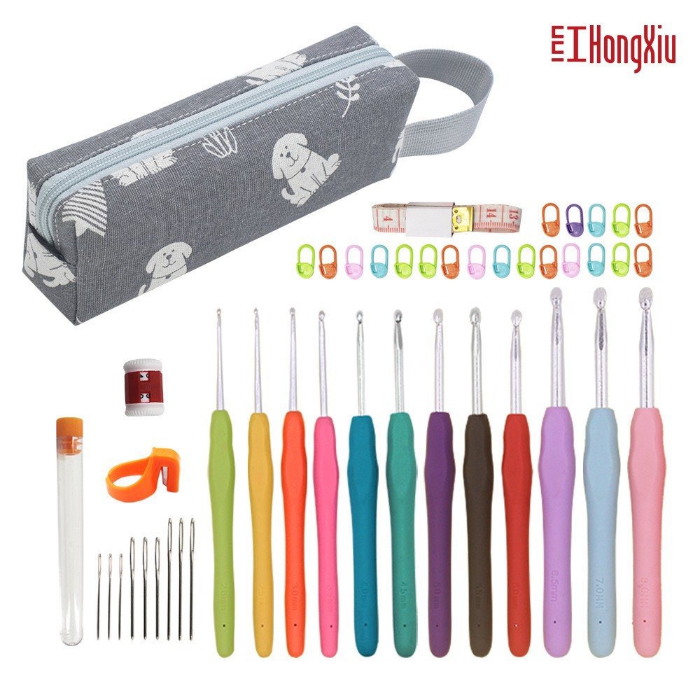 Seleccione estrictamente TPR herramientas de ganchillo de mango suave paquete de material DIY mango de color gancho de aluminio 30PC conjunto completo de novatos image 3