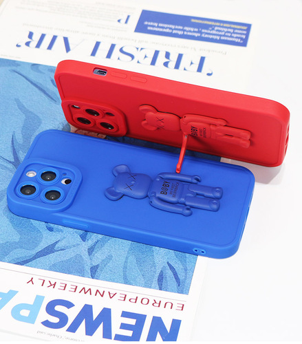 Phone case for iPhone 15 Pro Max, cartoon 15 silicone Apple 15 protector with factory 14 bear stand