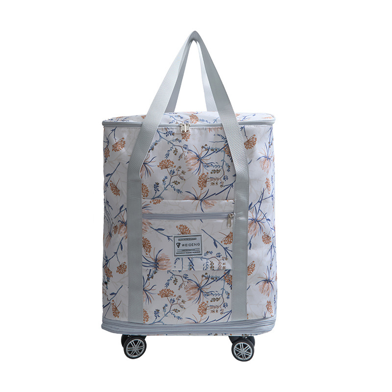 Bolsa de viaje con rueda universal, bolsa de lona de gran capacidad para mujer, almacenamiento de viaje de corta distancia, bolsa de envío de polea de doble capa, bolsa de espera