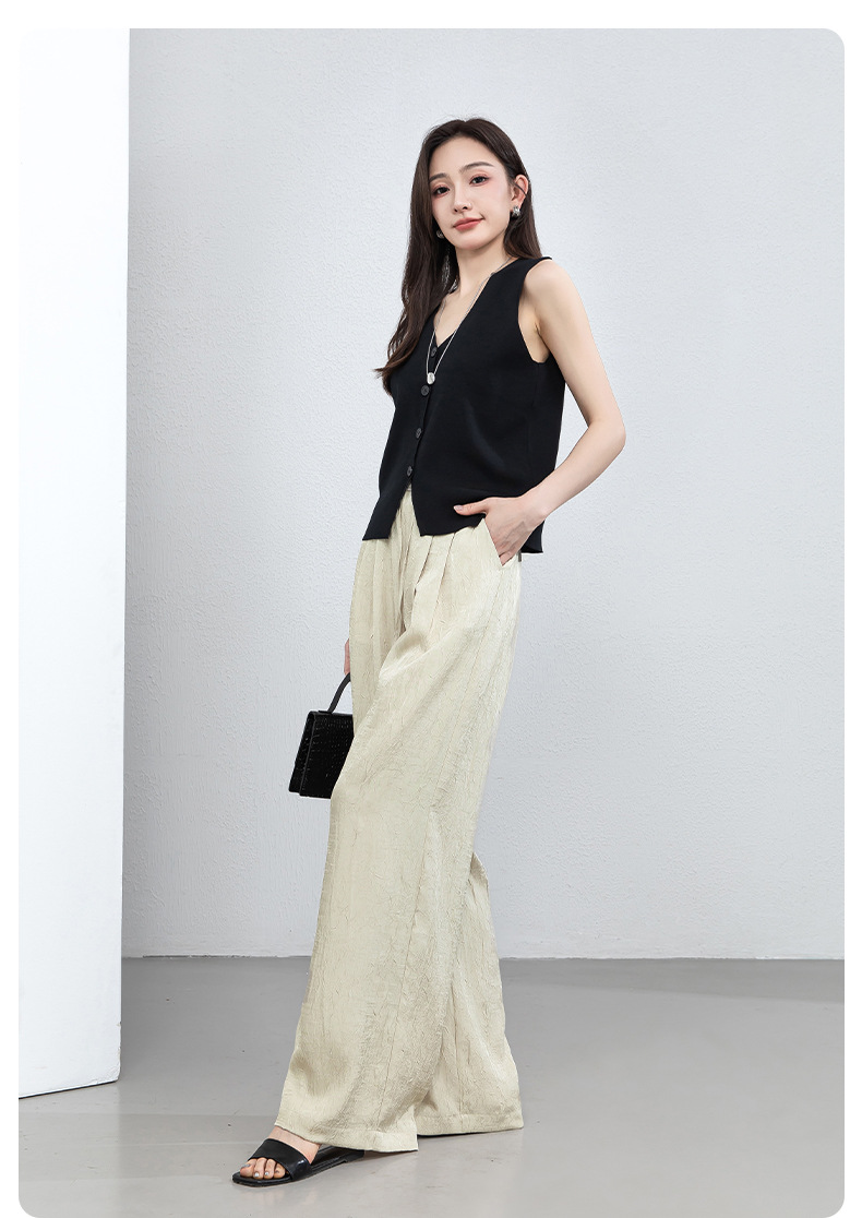 Quần culottes nữ ống rộng chất liệu mềm mại, cạp chun, dáng suông rủ nhẹ — màu trắng ngà chi tiết 21
